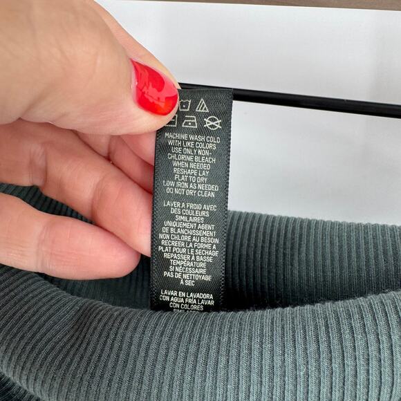 SKIMS Ribbed Foldover Pants Green Wide Leg Lounge Yoga Casual Women’s Size L - Picture 4 of 6